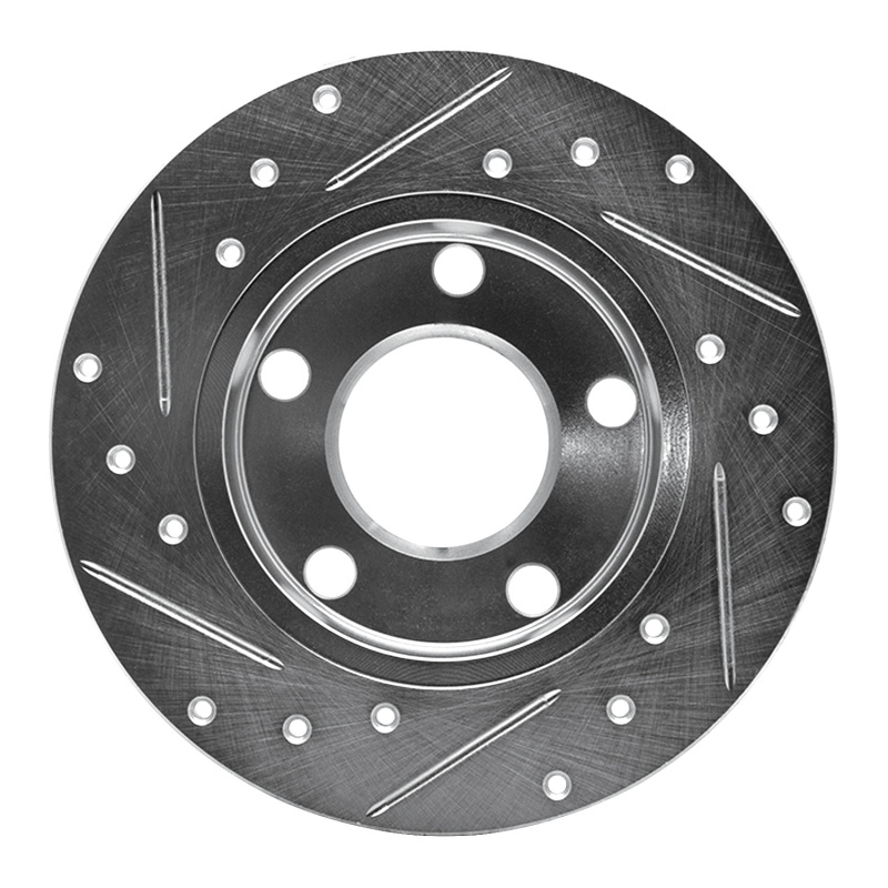 Audi 5000CS Turbo Quattro Brake Rotor (1) - Rear Right - R1 Concepts - Drilled & Slotted - Silver - `85-`00